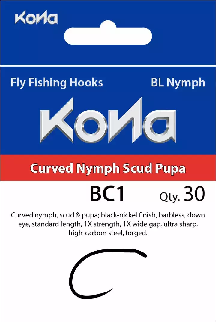 Kona BC1 Curved Nymph Scud Pupa Barbless Hook 2 Kona BC1 Curved Nymph Scud Pupa Barbless Hook