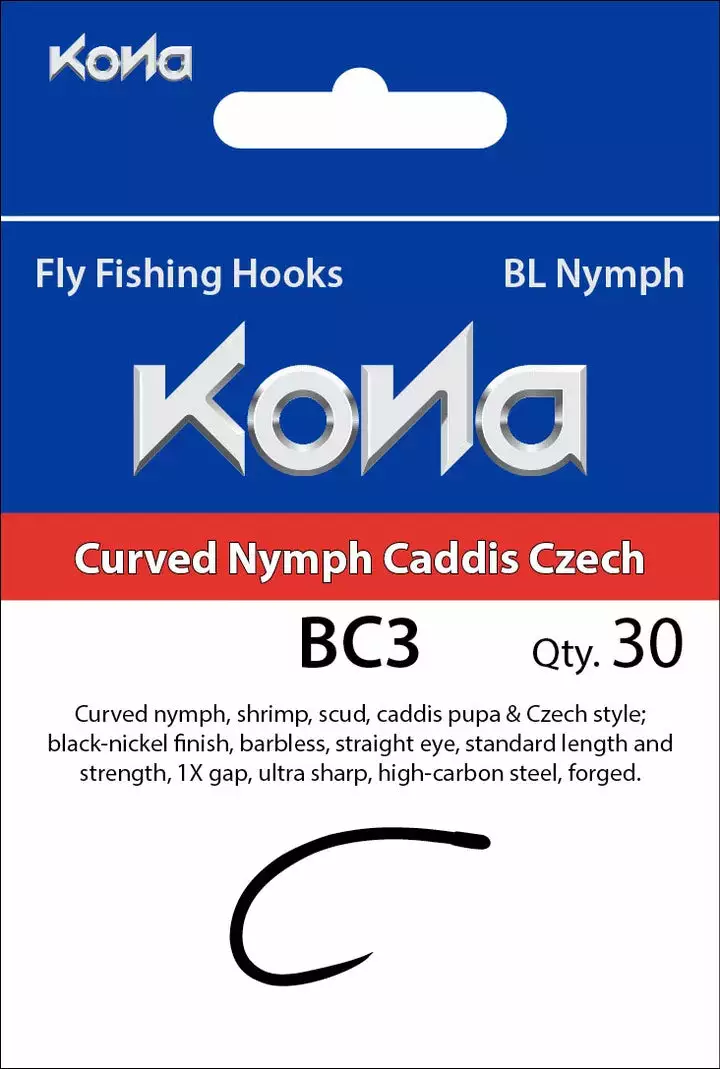 Kona BC3 Curved Nymph Caddis Czech Barbless Hook 2 Kona BC3 Curved Nymph Caddis Czech Barbless Hook