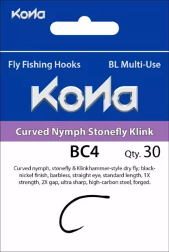 Hooks Kona BC4 Curved Nymph Stonefly Klink Barbless Hook